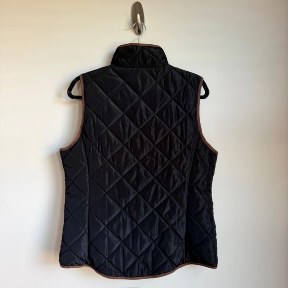 G.H. Bass Vest Womens Medium Black Quilted Zip Front Stand Collar Snap Pockets - Picture 5 of 10